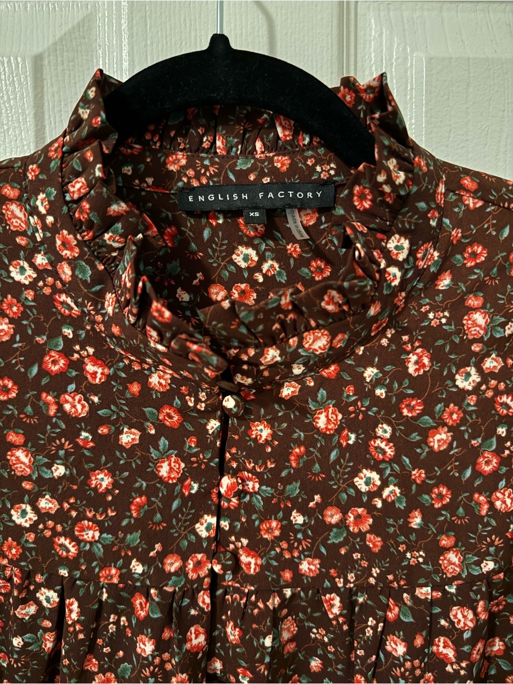 English Factory Floral Long Sleeve Mini Dress with Front Button Detail - Picture 2 of 13